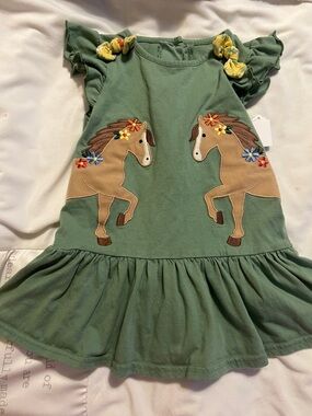 Good Lad Green Dress with Twin Horse Appliqués